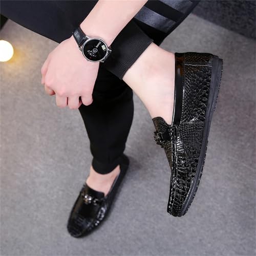 Men's Crocodile Embossed Leather Loafers Comfortable Flat Sole Dress Shoes for Business Casual Driving Daily Wear (Black,10)4
