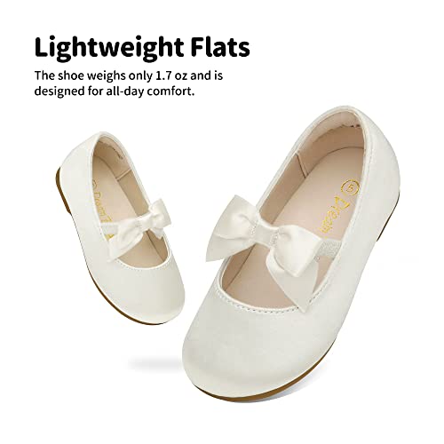 DREAM PAIRS Girls Mary Jane Front Bow Ballerina Flat Dress Shoes, Sophia-22-ivory - 4 Toddler (Sophia-22)