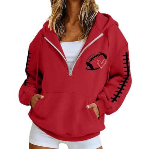 eoeioa Football Hoodies for Women Game Day Sweatshirt 1/4 Zip Pullover - image 1