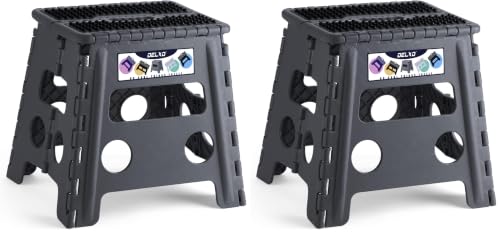 Image of Delxo Folding Step Stool 13 inch Height Heavy Duty Foldable Step Stools for Adults and Kids,Kitchen Small Collapsible Fold Up Stepping Stool 2 Pack in Grey Dotted Texture