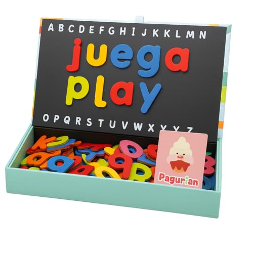AMATOYS Letras Magneticas Coloridas con Tablero para Niños Pequeños, Piezas, Letras del Alfabeto con Tablero y Tarjetas de Aprendizaje en Inlges