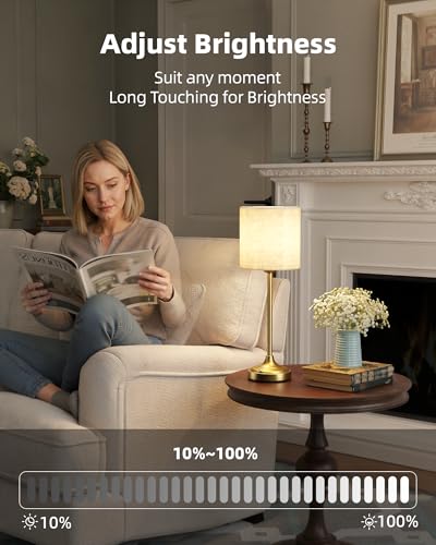 Image of Cordless Table Lamp, 8000mAh, Dimmable, Ambient Light, 2700K, Touch Control, Portable, LED, Wireless, Rechargeable, Battery Operated, Desk Lamp, Kitchen Lamp, Fabric Shade, for Dining Room, Bedroom