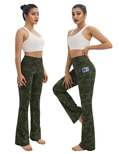 Image of BUBBLELIME 29 inch /31 inch /33 inch /35 inch /37 inch Women High Waist Bootlegs Yoga Pants Tummy Control Bootcut Workout Flared Out Pockets