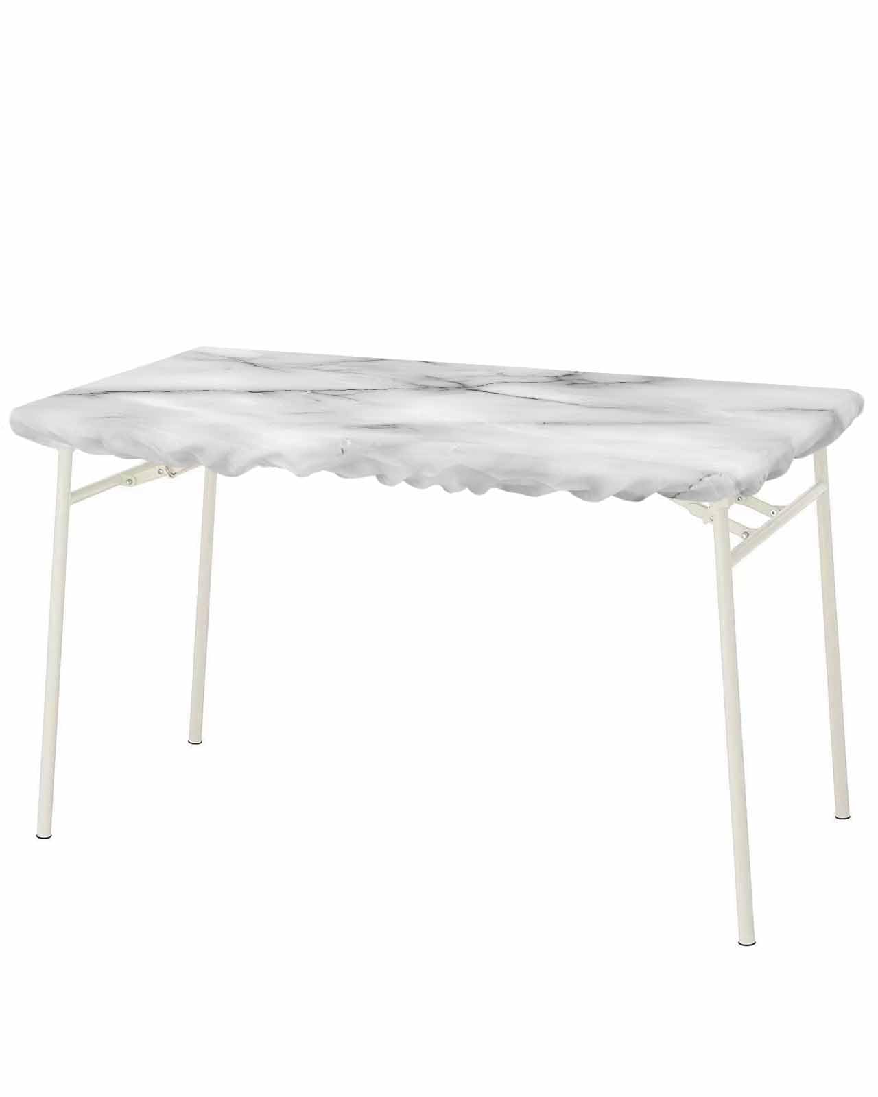 Fitted Tablecloth Elastic Edge Table Cover White Abstract Marble Art Waterproof Outdoor Table Cloths Grey Stone Nature Agate Tablecloth for Holiday Party Banquet Events 8ft Tables Decor