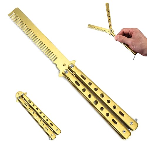 Butterfly Comb Stainless Steel - Foldable Training Comb for Hair Styling Pocket Comb for Beginners Hair Accessories Gold