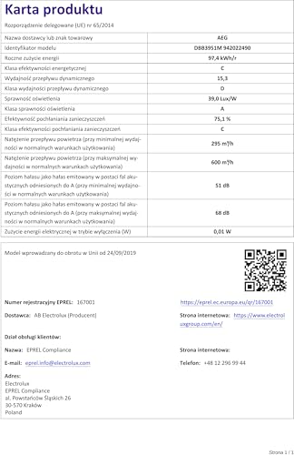 AEG DBB3951M / Evacuation ou Recyclage / 90cm / Inox/Max 600 m³/h/min. 62 - Max 73 dB(A) / C/Touches de course courtes