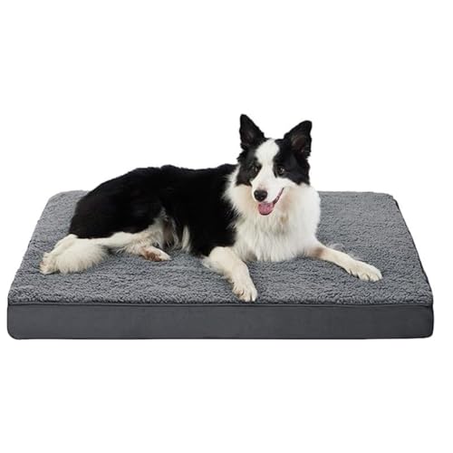 低反発犬用ベッドマットレス、ソフトペットクレートマット取り外し可能、洗えるクッションマットレス、ジッパーと滑り止め付き、ペット・マッサージ・クッション 中型大型犬用 滑り止めと防湿犬小屋 (M,ダークグレー)