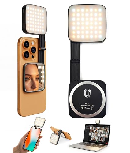 LOUERN Magnetic Dual-Sided Selfie Light Compatible with MagSafe iPhone 42LEDs per Side CRI95+ Rechargeable Portable & Foldable Phone Light with Mirror for TikTok Vlogging Zoom Calls Photography