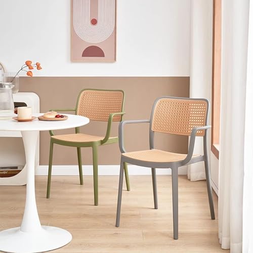 Image of Creative Cafe Chair Set with Stylish Woven Backrest and Comfortable Arm Design - Perfect for Cafeterias, Restaurants, Coffee Shops, and Indoor Dining Spaces (Pack of 4) (Brown)