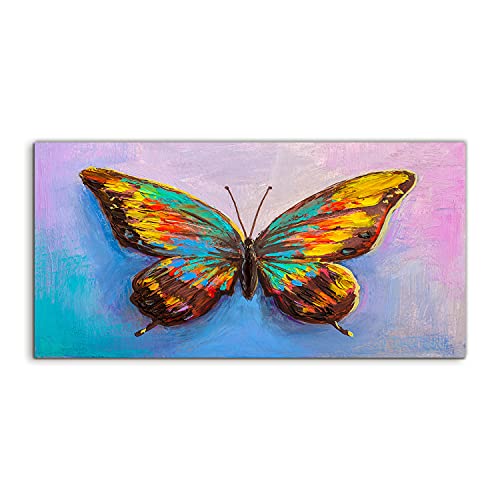Art mural photo salon chambre avec image sur verre 140x70cm motif papillon