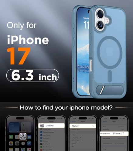 Image of Designed for iPhone 17 Case, [Built-in Invisible Kickstand][Compatible with MagSafe][Military Grade Shockproof] Slim Translucent Matte Phone Case 6.3 inch (Light Blue)