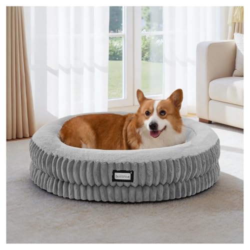Image of BALANCE Donut Dog Bed, 30 Inches Round Dog Bed Medium Size Dogs Washable, Orthopedic Calming Dogs Beds for Kitten, Fluffy Plush Faux Fur Pet Bed with Anti-Slip Bottom