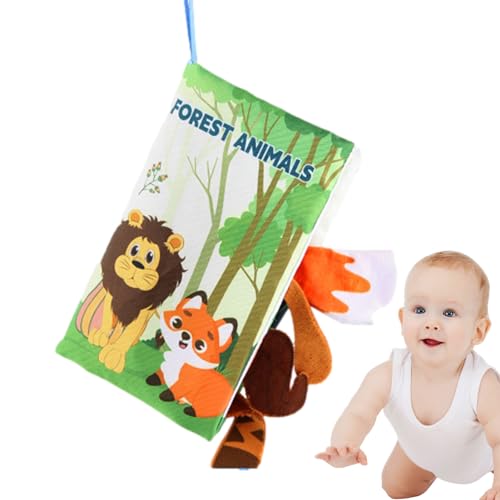Libros de tela - Libro suave educativo con colas de animales y sonido chirriante - Libros de actividades para educación temprana, juguetes sensoriales para viajes de niños pequeños para niños