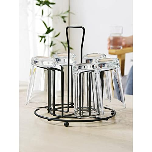 Image of Handcrafted Wrought Iron Glass Stand | Tumbler Holder for Kitchen /Dining Table | Rectangular Glass Organizer Rack | Rustic Drinkware Holder (ROUND DESIGN)