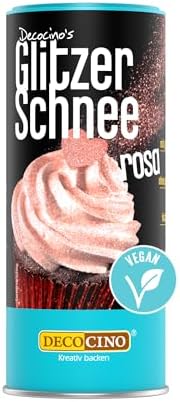 DECOCINO Glitzerschnee rosa - essbarer glitzer Schnee, funkelndes Highlight, rosa, Ideal für Kuche, Torten, Cupcakes, Muffins, Waffeln, Dessert, backfest