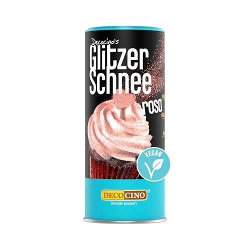 DECOCINO Glitzerschnee rosa - essbarer glitzer Schnee, funkelndes Highlight, rosa, Ideal für Kuche, Torten, Cupcakes, Muffins, Waffeln, Dessert, backfest