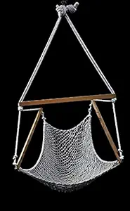 Hangit Premium Rope Chair Hammock for Garden Home Indoor Living, Natural 100cm Wide X 150cm Height, Single Adult use, with arm Rest and Spreader bar, Weight Capacity of 115 kg