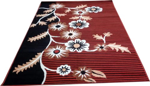 Image of Home Decore Acrylic Carpet for Your Living Room & Drawing Room Aywhere in Your Home Size - 4 X 5 Ft (RED Blck)