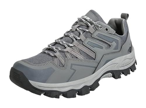 Mens Hiking Boots Outdoor Ankle Booties Leather Walking Lace Up Lightweight Trekking Shoes Breathable Work Walking Trekking (Color : Gray, Size : 6.5)