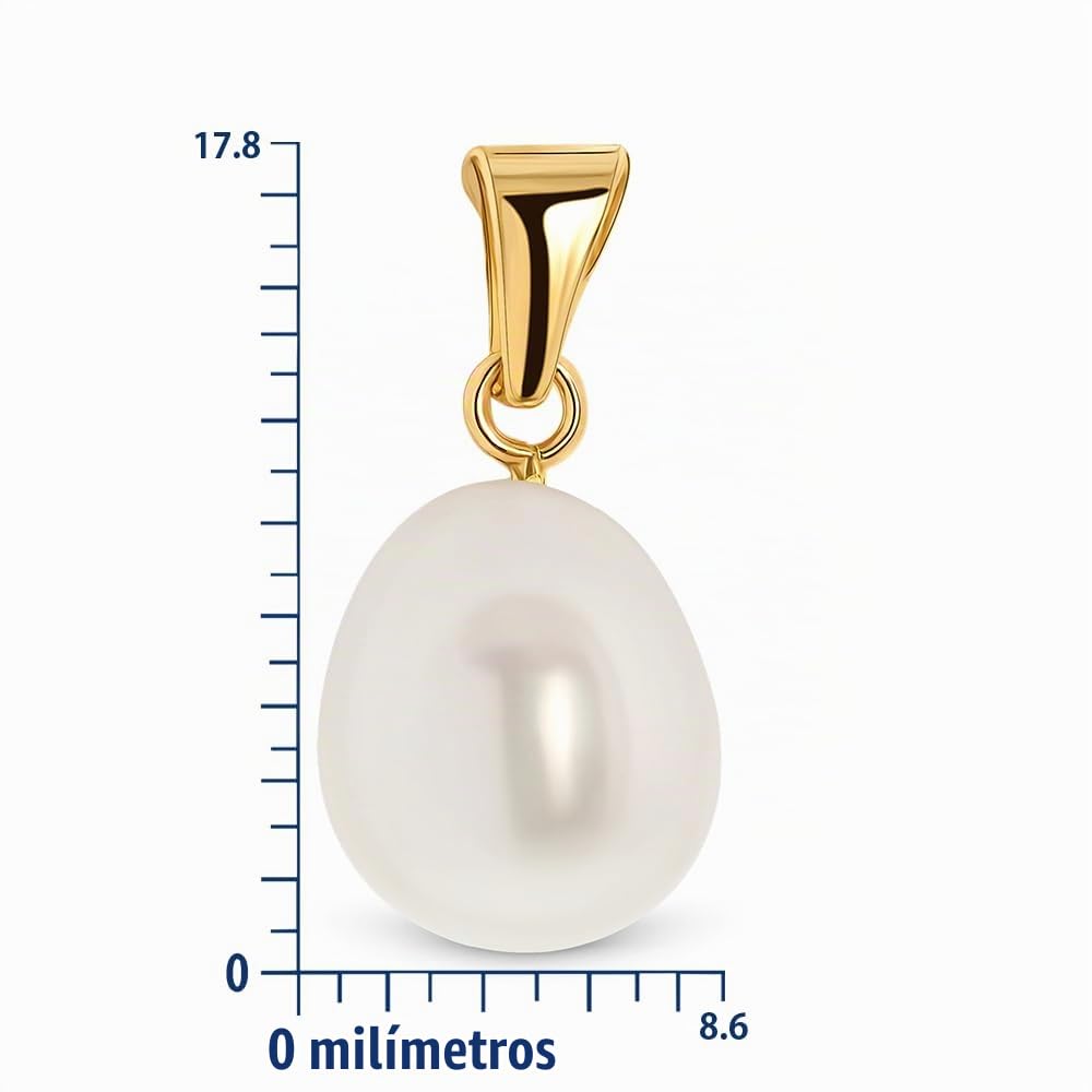 MIORE - Collar Mujer con Perla Natural Cultivada. Colgante de Oro Amarillo de 14KT 585 - Cadena de 45 cm en Plata de Ley 925 Dorados en Oro de 18KT - Joya Hipoalergénica.