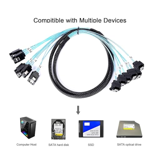 Cable de datos SATA 6X 7-Pin recto a 6X SATA 90° 1m miniatura 2