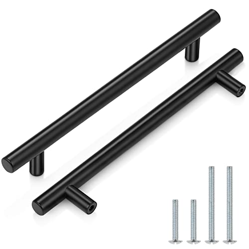 Image of Probrico 15 Pack|Flat Black Kitchen Cabinet Handles 7-9 /16 inch Hole Centers, Stainless Steel Hardware Cupboard Drawer Pull Kitchen Cabinet T Bar Handle Dresser Pulls