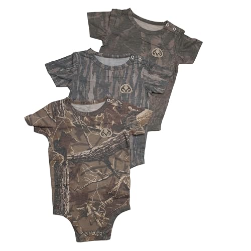 Realtree Camo Baby One Piece Infant Short Sleeve Bodysuit Soft Tri-Blend Hunting Outfit 3-Pack (12-18 Months)