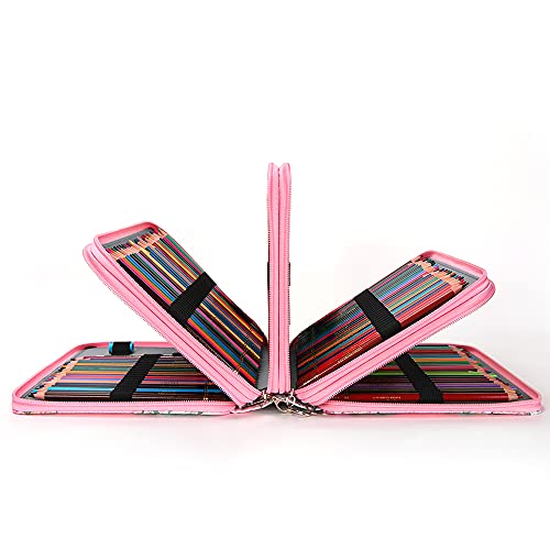 Image of Vomgomfom 200 Slots Pencil Case 4-Layer PU Leather, Handle, Pink Flower