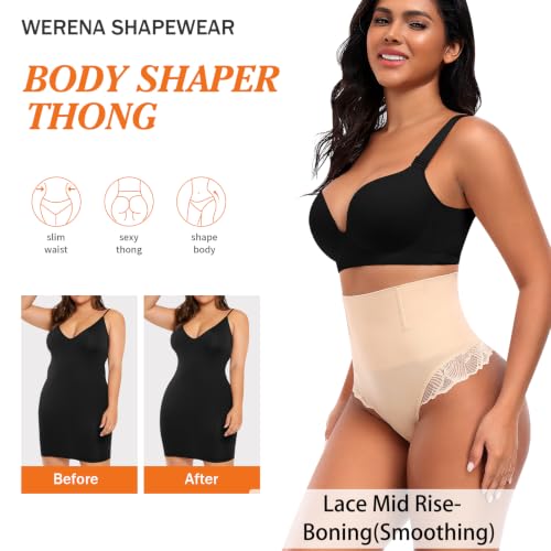 Image of Werena Tummy Control Thong Shapewear for Women High Waisted Body Shaper Panties Shaping Thong Girdle Underwear