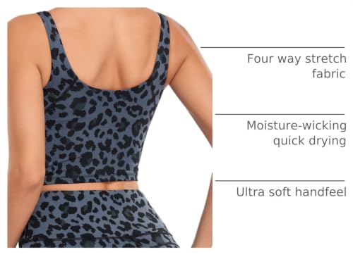 Image of Oalka Sports Bra Womens Longline Padded Crop Yoga Tank Tops | Built in Bras, Workout, Athletic, Fitness, Super Soft, Comfort, Cropped Top, Removable Pads, Heart Neckline For Women