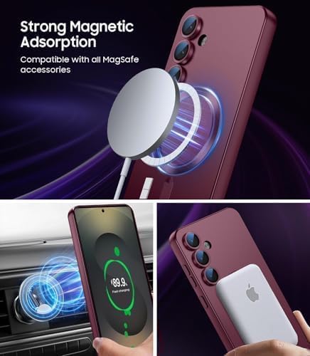 Image of DIZORO Compatible with Samsung S26 Case, Compatible with Mag Safe, Matte Luxury Metallic Luster Flexible TPU Wireless Charging Shockproof Case with Camera Protector (Wine)