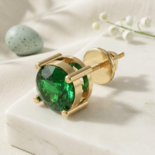 Image of Single Stud For Men & Boys | Gold Plated Pure 925 Sterling Silver Earring | 6mm X 6mm Round Shaped Gemstone Single Screwback Stud | Gift for Men & Boys | Model ERSMY00935