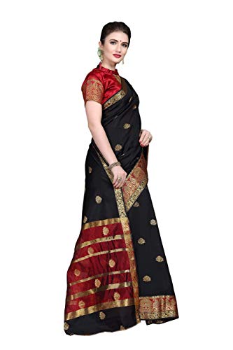 Image of SORU FASHION Women's Banarasi Pure Silk Saree With Unstitched Blouse Piece