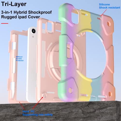 Case for 2024 iPad mini 7 A17 Pro/2021 Mini 6 8.3 Inch Case with Built-in Pencil Holder/360° Rotating Handle Stand, Drop-Proof Cover for iPad mini 7th/6th Generation 8.3" (Colorful Pink)