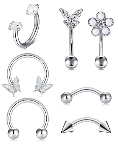 MODRSA Knorpel Ohrpiercing 16G Daith Rook Piercing Chirurgenstahl Bananabells Piercing Helix Conch Piercing Ohrstecker für Damen Schmetterling Hufeisen Piercing Ohr - Silber Cover