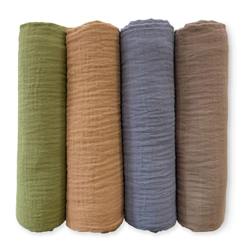 Image of SwaddleDesigns Cotton Muslin Swaddle Blankets for Babies, Set of 4, Neutral Receiving Blankets for Newborn, Baby Registry & Gift, 46x46 inches, Wilderness