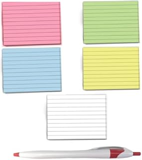 Flash Revision Record Index Cards - 400 Pieces Assorted 5 Colours 80 Sheets Each Colour A6 Size Lined 150 High Grade Paper Cue Card Tear Off Glued with Extra Pen