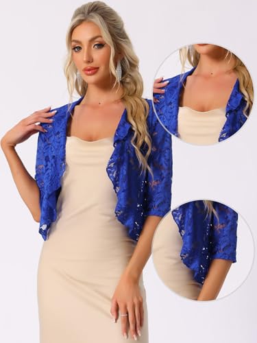 Image of Allegra K Lace Shrug for Women Bolero Tops Sheer Cardigan Open Front Half Sleeve Dressy Cover Up