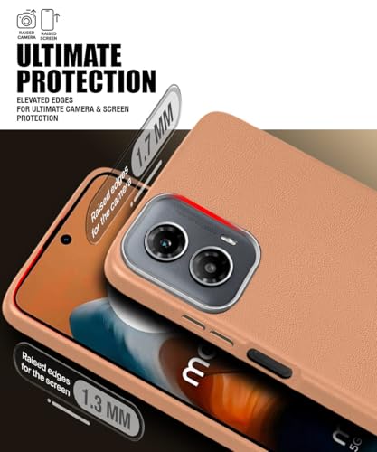 Image of WOW IMAGINE Back Cover for Motorola Moto G34 5G | Moto G45 5G | Ultra Slim Flexible Non-Slip Grip | Inner Fabric | Metal Camera Ring & Lightweight Soft Silicone Mobile Case - Tan Brown