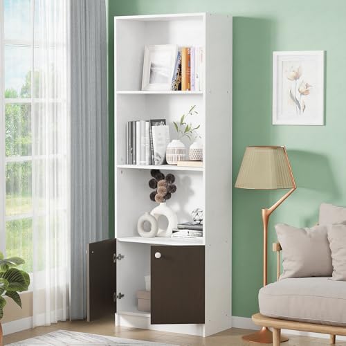 Image of Lukzer 4-Layer Engineered Wood Bookshelf with Door | Multipurpose Storage Cabinet for Home, Office, Library | White Finish | (White /MR-020 /178 x 60 x 30 cm) DIY Assembly with Detachable Components