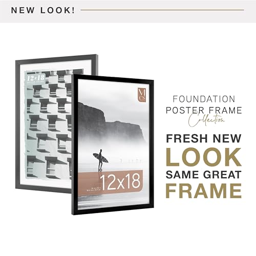 Image of MCS Foundation 12x18 Poster Frame Traditional Black, Vertical & Horizontal Wall Hanging Large Picture Frame for Photos, Posters & Art Prints (1-Pack)