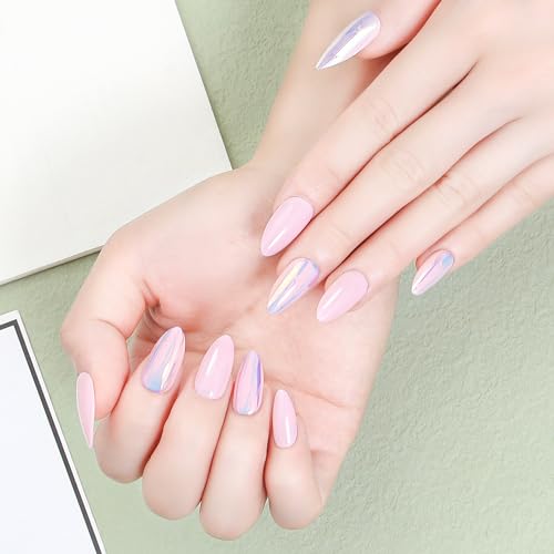 Acrylic Press On Nails Almond - Iridescent Pink Glow, $3.99 Set