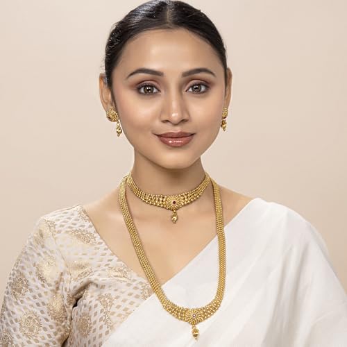Image of Peora Traditional Gold Plated Maharani Haar Bridal Jewellery Set Gift for Women