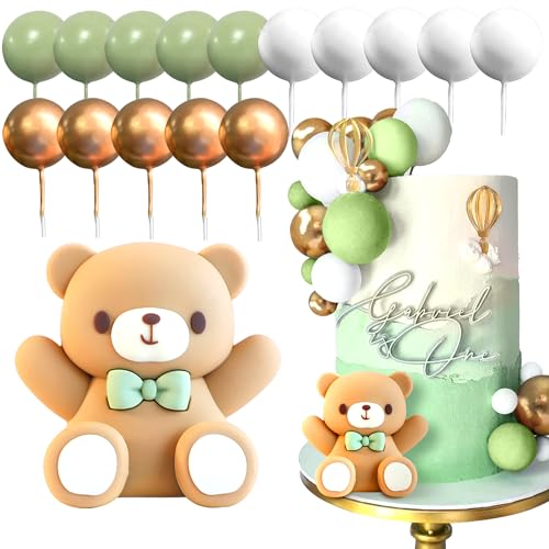 JeVenis Oso de peluche para decoración de tartas, oso de peluche, decoración para tartas, para niñas, 1 año, decoración para tartas, bautizos, jóvenes, tartas verdes, decoración para bodas, baby