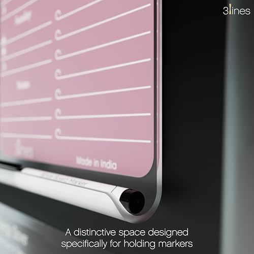 Image of 3 Lines ClearBite Acrylic Magnetic Meal Planner Board | Sleek & Durable | Includes Marker & Duster | 24x16 CM | Perfect for Meal Planning, Shopping Lists, Notes | Ideal for Home, Office | Plum