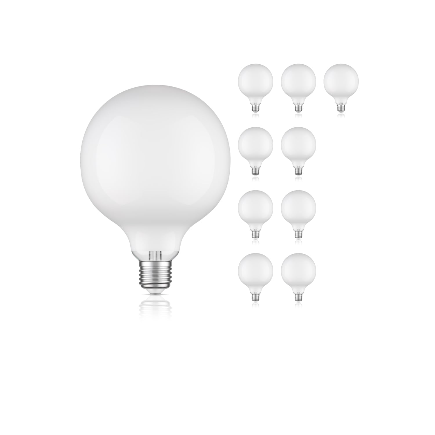 ledscom.de 10 Stück E27 LED Leuchtmittel, G125, warmweiß (2700 K), 6,2 W, 845lm, Milchglas extra matt