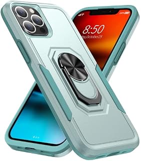 Tzomsze Case for iPhone 13 Pro Max, Full Camera Lens Protection & Heavy Duty Shockproof Edge Bumper Cover Case with 360° Rotatable Magnetic Ring Holder for iPhone 13 Pro Max 6.7 Inch - Green
