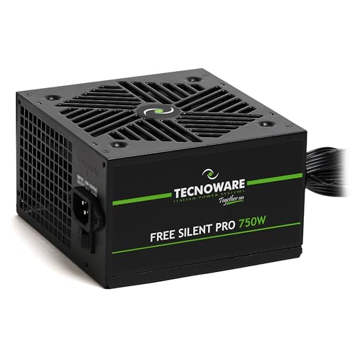 Tecnoware Fuente de Alimentación Free Silent Pro ATX 750W para PCs Avanzados con Tarjeta Gráfica NVIDIA GeForce GTX - RTX, Ventilador Silencioso, Conectores PCI-E, CPU 4 + 4, SATA, Molex
