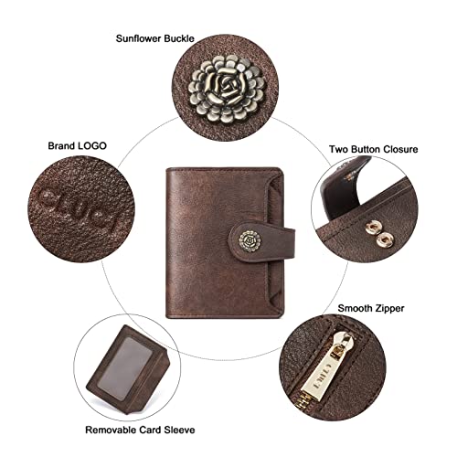 Cluci Small Wallets For Women Rfid Blocking Leather Trifold Compact Credit Card Holder With Id Window Ladies Zipper Coin Purse Coffee #TOP5