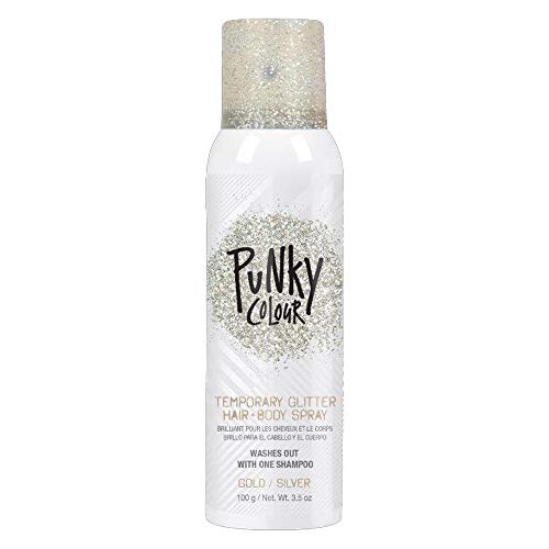 Punky Temporary Hair and Body Glitter Color Spray, Travel Spray, Lightweight, Adds Sparkly Shimmery Glow, Perfect to use On Hair, Skin, or Clothing, 3.5 oz - GOLD/SILVER